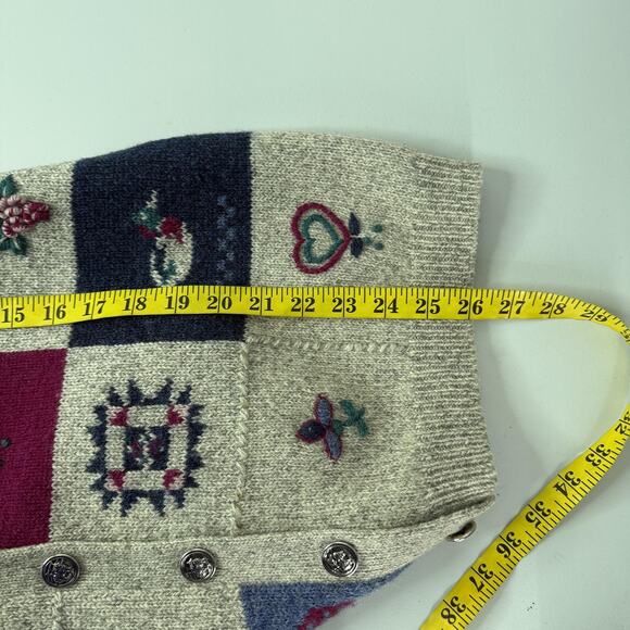 Woolrich Cardigan Sweater Womens XL Oatmeal Wool Patchwork Quilt Hearts Granny - Picture 10 of 11